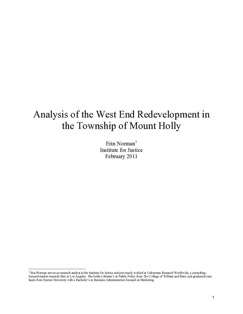 Analysis of the West End Redevelopment in the Township of Mount Holly