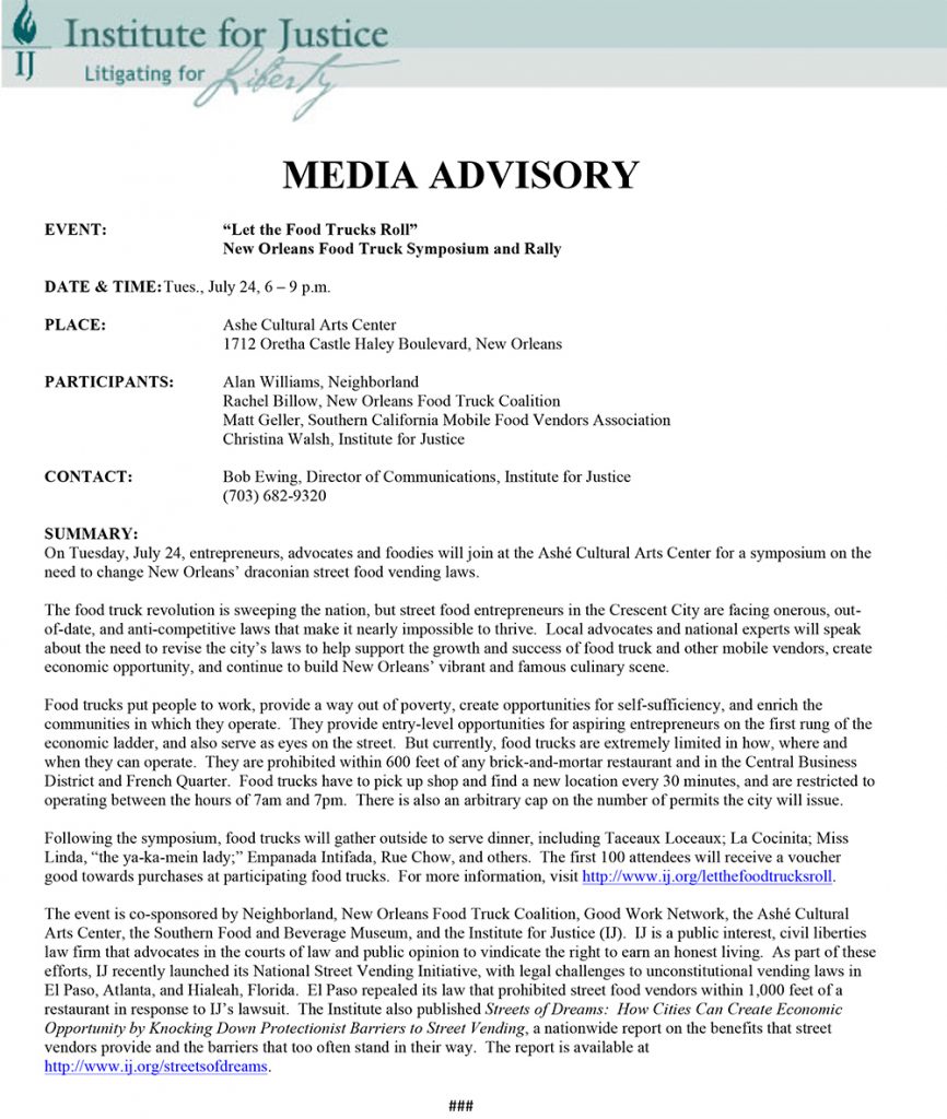sample media advisory institute for justice media advisory