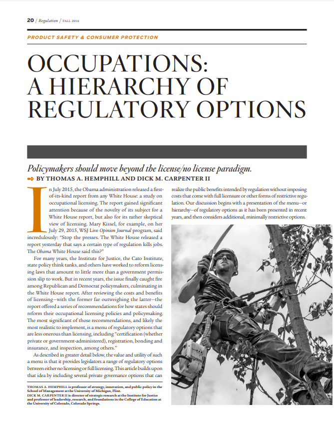 Occupations: A Hierarchy of Regulatory Options