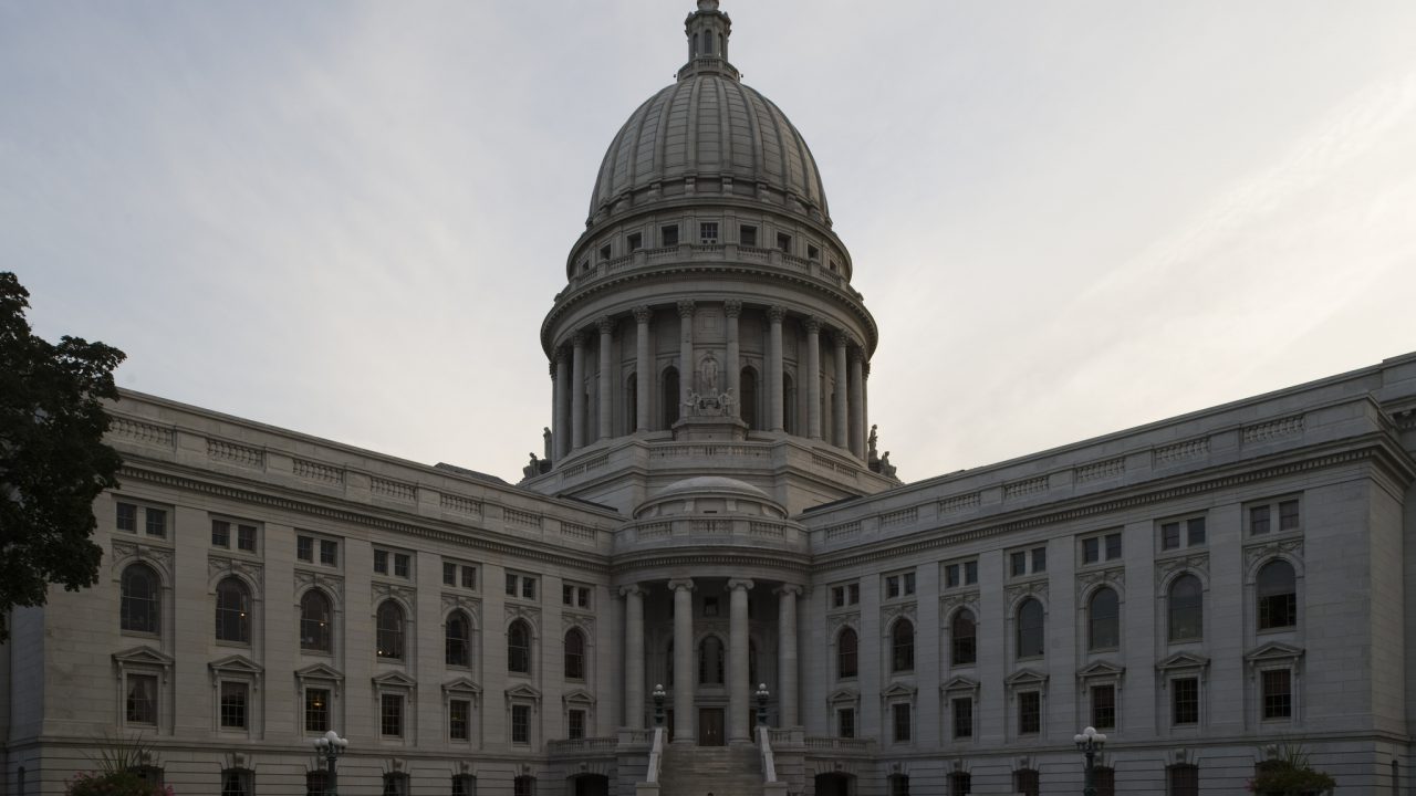 A view of the Wisconsin State Capitol in Madison. Designed by George B. Post and constructed between 1906 and 1917, the Beaux-Arts structure is a National Historic Landmark.
