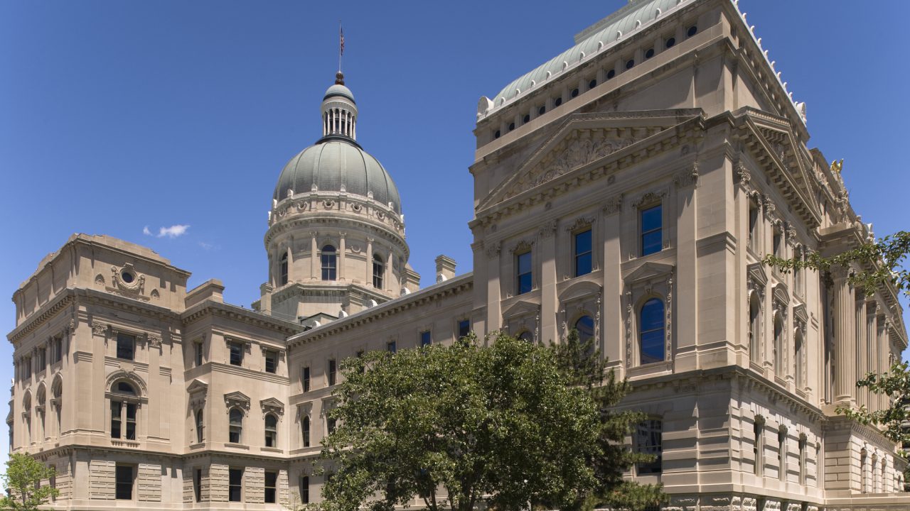 A view of the Indiana State House in Indianapolis. Designed by Edwin May and completed in 1888, the Renaissance Revival structure is listed on the National Register of Historic Places.