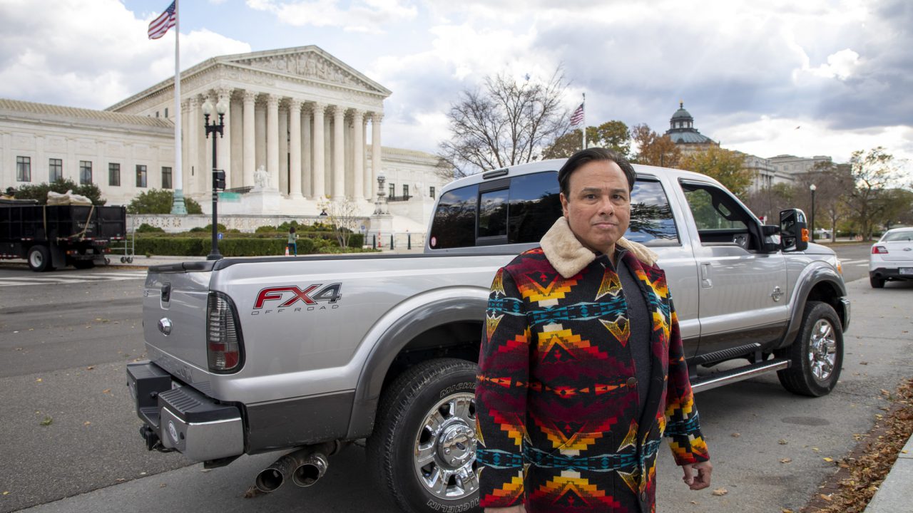 The U.S. Customs and Border Protection (CBP) agency seized and held Gerardo Serrano’s truck—parked here in front of the U.S. Supreme Court—for over two years never granting him a hearing to get it back. The CBP took the truck because he mistakenly left five low-caliber bullets inside the console, which the CBP called 'munitions of war.' (Photo courtesy of the Institute for Justice www.ij.org.)