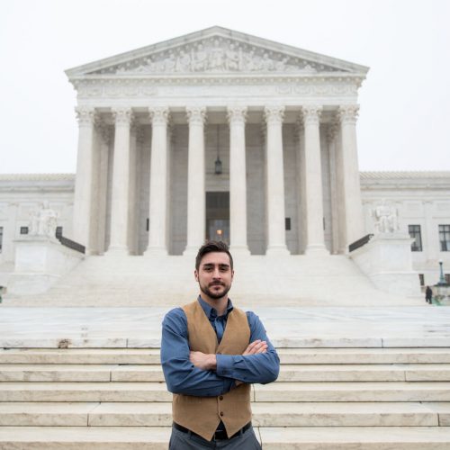 James King’s fight for accountability. James standing outside the U.S. Supreme Court