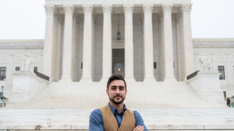 James King’s fight for accountability. James standing outside the U.S. Supreme Court