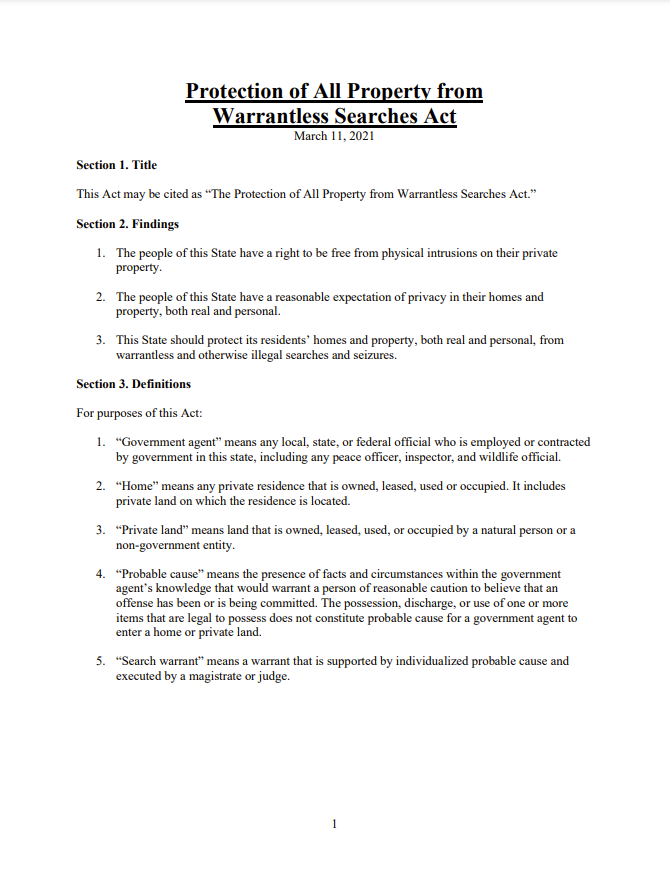 Protection of All Property From Warrantless Searches Act