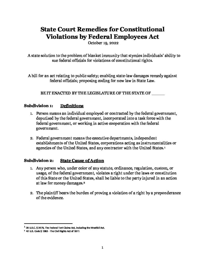 State Court Remedies for Constitutional<br>Violations by Federal Employees Act