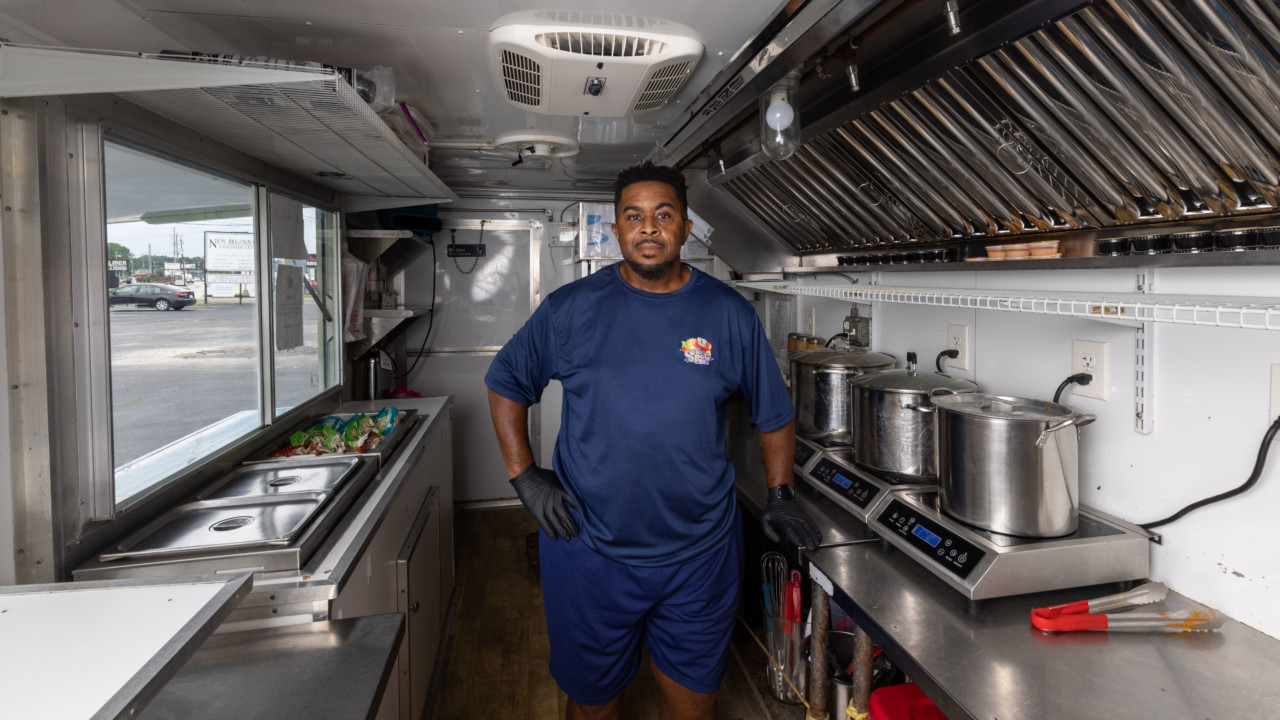 Tony Proctor inside his food truck, The Spot.