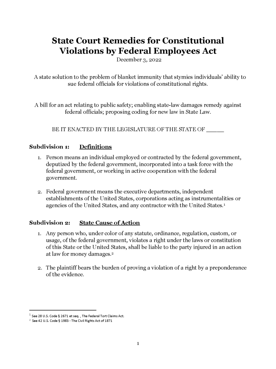 State Court Remedies for Constitutional  Violations by Federal Employees Act