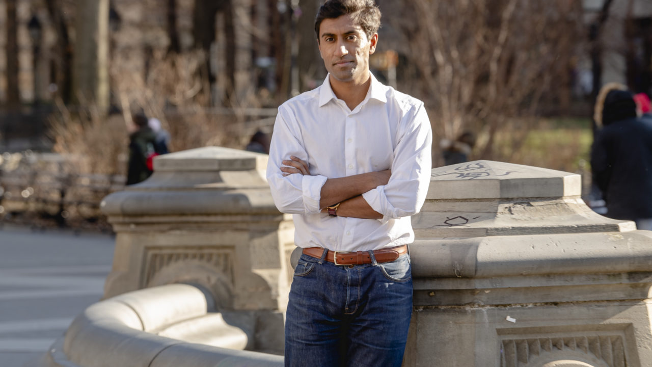 Rohan Pavuluri, founder and CEO of Upsolve, poses for a photograph in Washington Square Park. Pavulluri started Upsolve in an effort to bring free legal training to civilians.