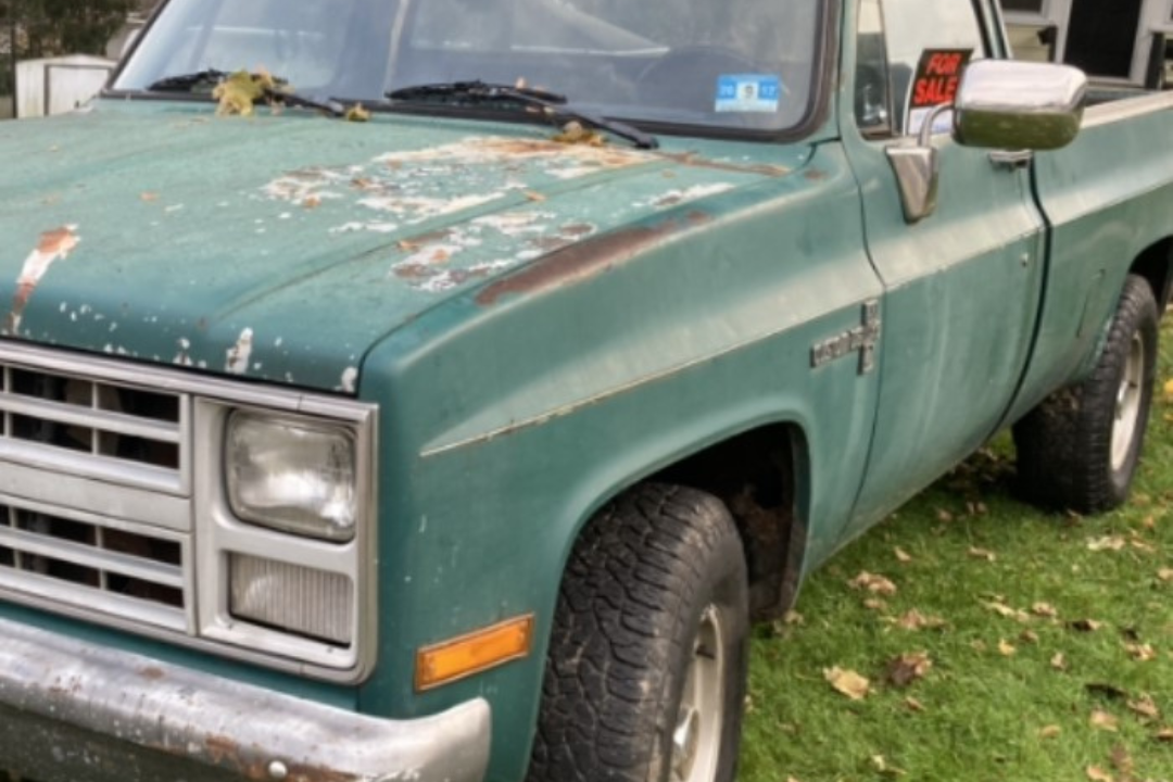 Will Cramer's 1987 Chevrolet Deluxe is seen parked on his lawn with a 'for sale' sign after he learned parking on the street with a 'for sale' sign in Nazareth, Pennsylvania is a criminal offense.