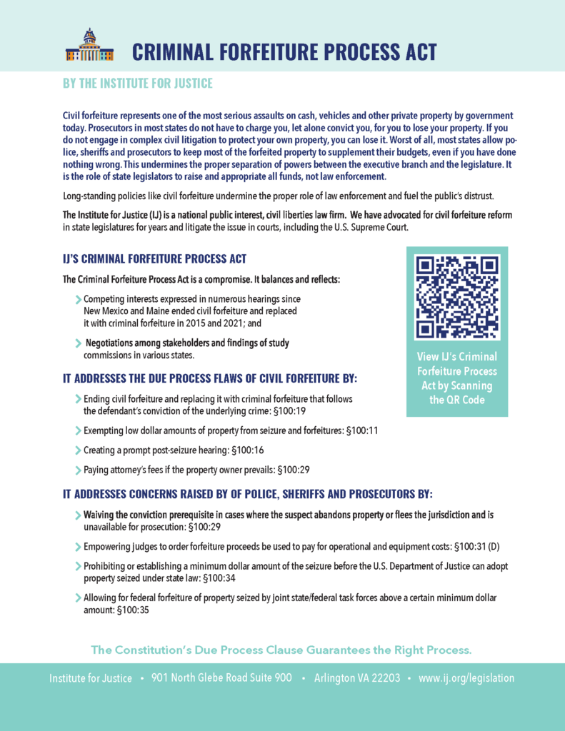Criminal Forfeiture Process Act - Institute for Justice