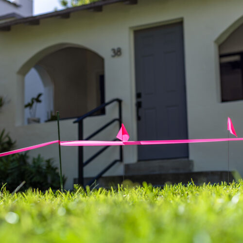 A marked line showing the property Miami wants to take from Chad's front lawn.