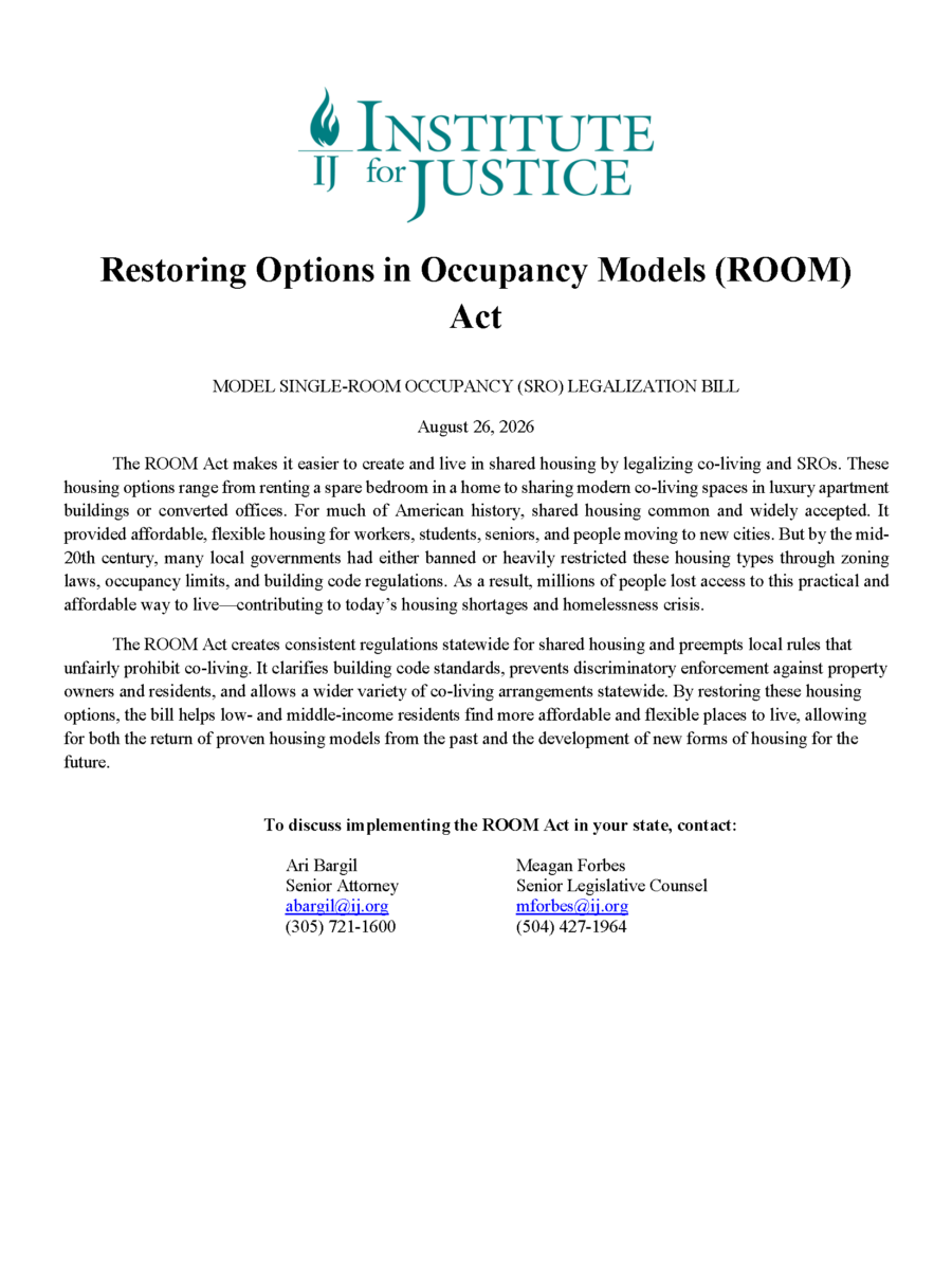 Restoring Options in Occupancy Models (ROOM) Act