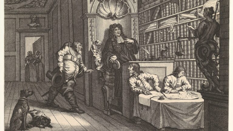 A typical eighteenth century laswyer, working alongside his apprentices. Because there were few formal law schools, many prospective lawyers learned to practice law through apprenticeships in law offices.