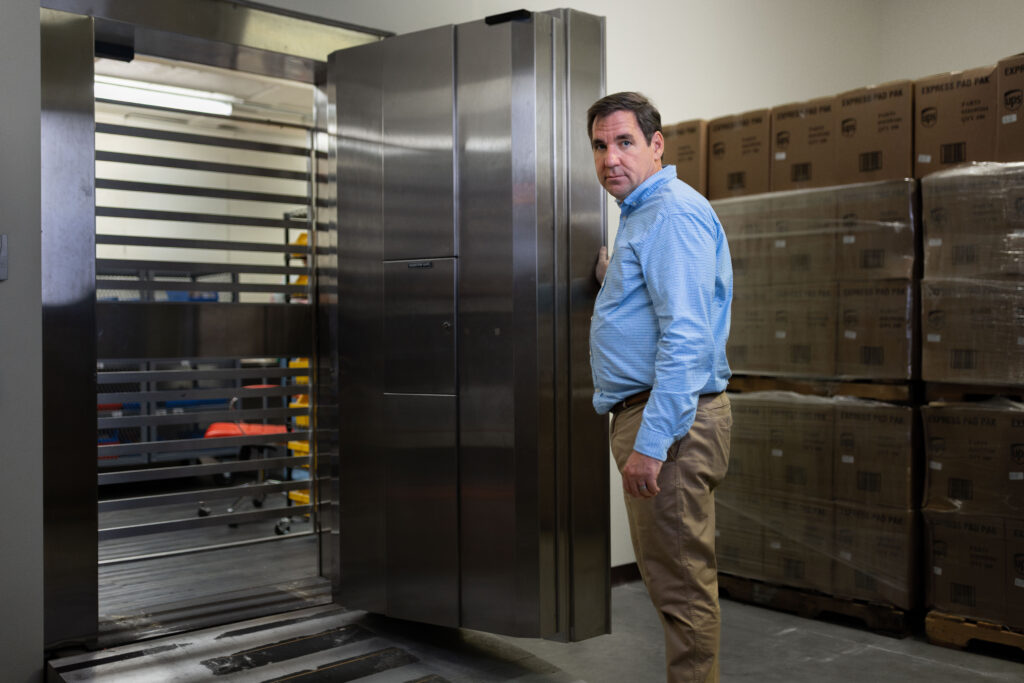 Steven Bailey stands outside Global Coin Logistics' vault in Louisville, Kentucky.