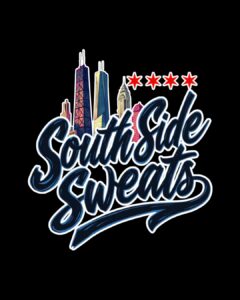 Logo with Chicago skyline, red stars, and stylized text reading South Side Sweats