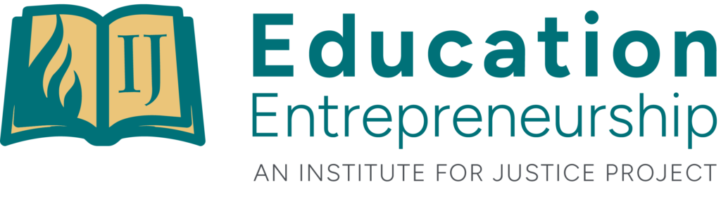 IJ Educational Entrepreneurship logo, an Institute for Justice initiative, with open book icon