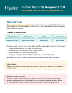 Institute for Justice guide page explaining FOIA basics, public record examples, and request steps